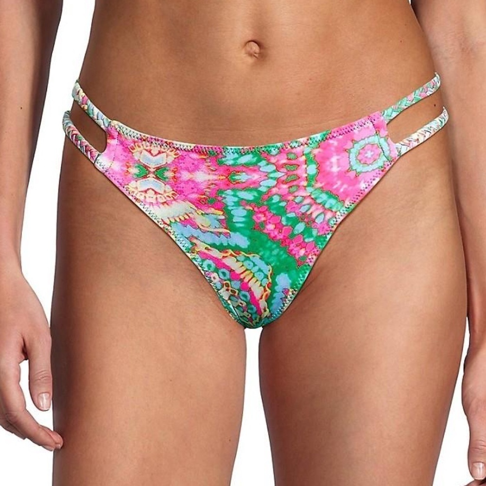 RAMY BROOK Women's Lisa Bikini Bottom Palm Green Multi L NWT